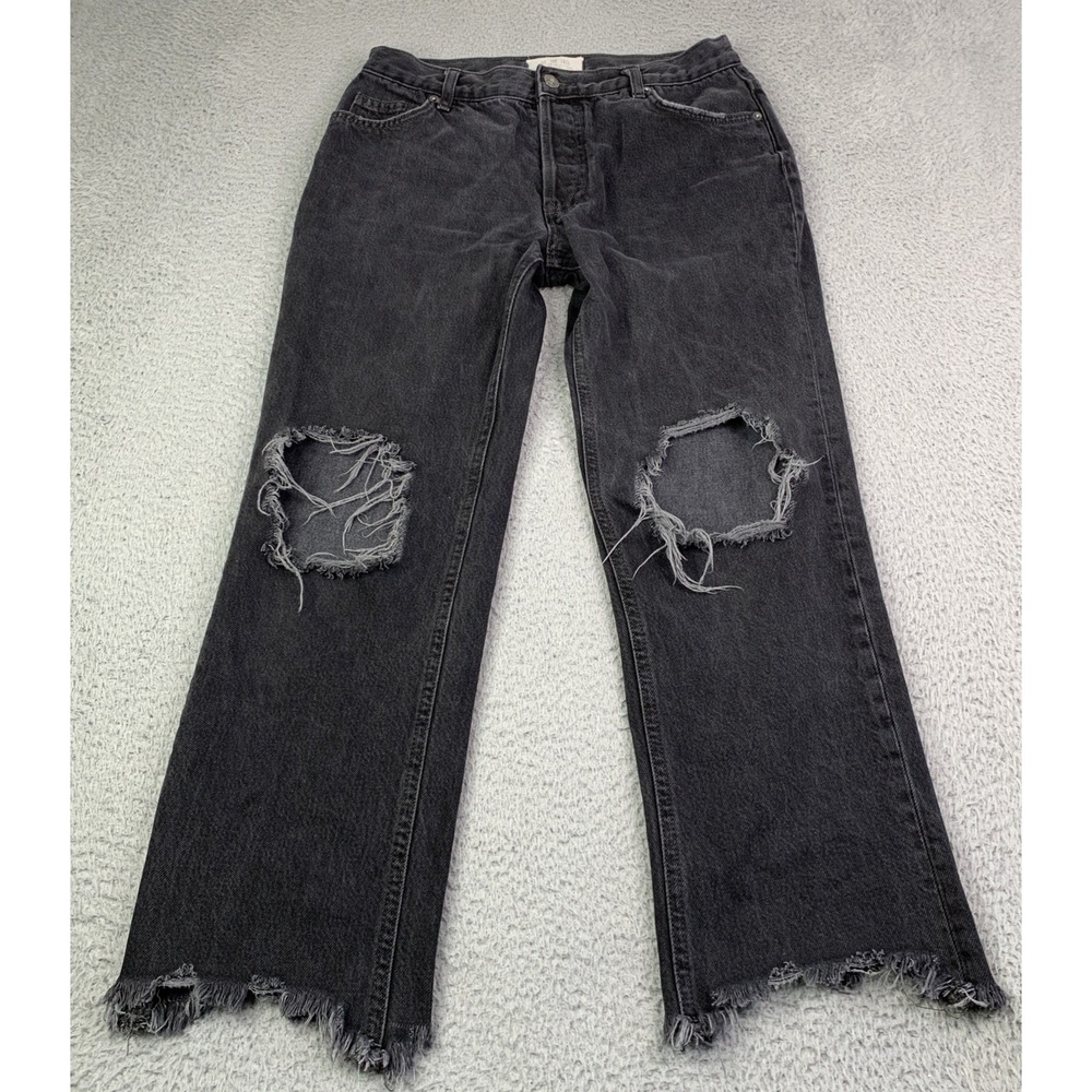 Free People We The Free Women's Size 27 Black Button Fly Distressed Raw Hem